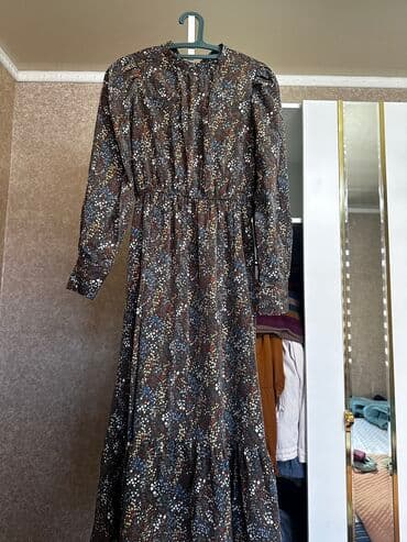 шелковое платье большого размера: Күнүмдүк көйнөк, Туркия, Жай, Узун модель, Жибек, Түз, S, M — 1