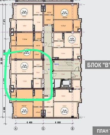 1 комната, 42 м², Элитка, 7 этаж, Готовая ПСО (под самоотделку)