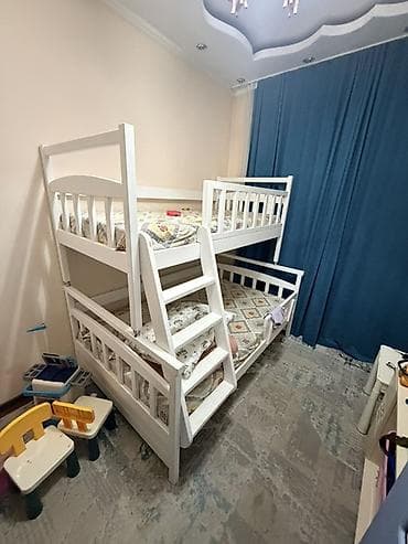 кровать 2 этаж: Двухъярусная детская кровать, Натуральное дерево, цвет - Белый — 1