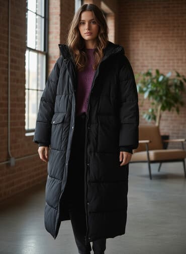 срочно продаю в связи с переездом: Пуховик, Длинная модель, С капюшоном, L — 1