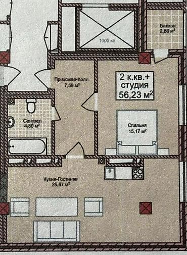квартира сдаю ош: 2 комнаты, 56 м², Индивидуалка, 8 этаж, Готовая ПСО (под самоотделку) — 6