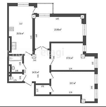 2кв: 3 комнаты, 105 м², Элитка, 9 этаж, Готовая ПСО (под самоотделку) — 2
