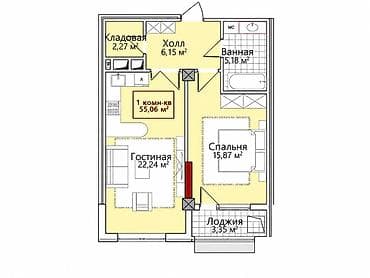 11: 1 комната, 55 м², Элитка, 11 этаж, Евроремонт — 1