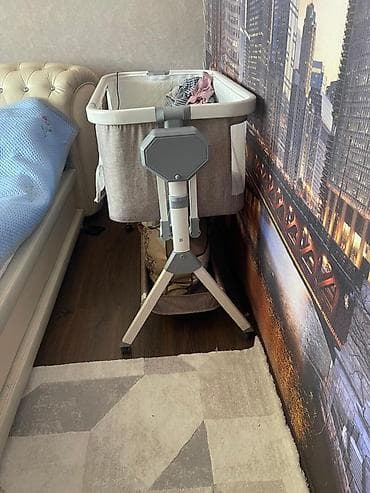 Окна и комплектующие: Детская приставная кроватка, С колесиками, цвет - Серый — 4