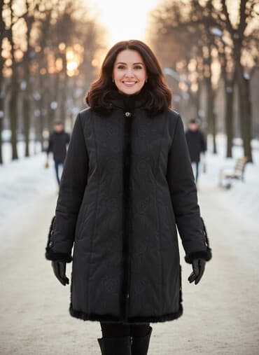 Женское зимнее пальто/парка черного цвета с декоративной отделкой