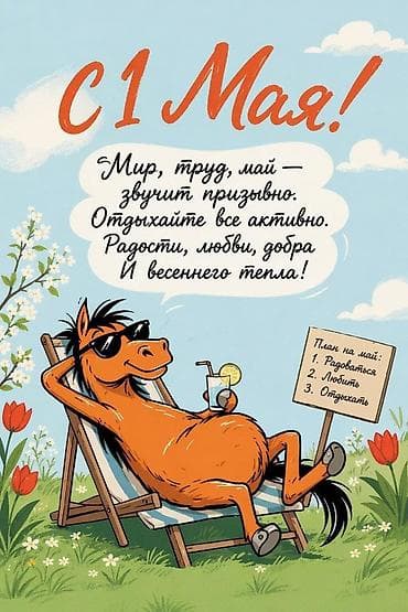 Праздничная открытка «С 1 Мая!» - Яркая иллюстрация: солнечная
