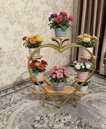 стеллаж для цветов: Подставки для цветов из металла с деревянными полками - Назначение — 3