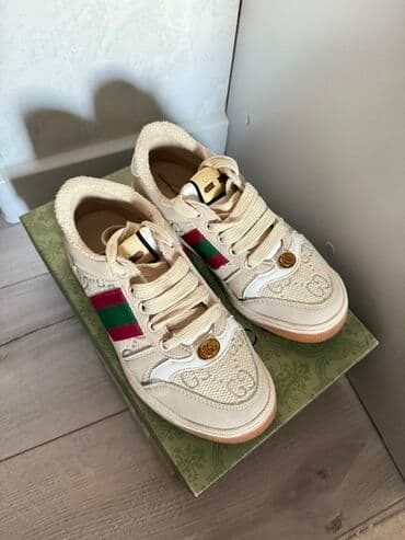 гучи обувь: Кроссовки Gucci (модель в бежевых тонах) - Цвет: бежевый/молочный с — 2