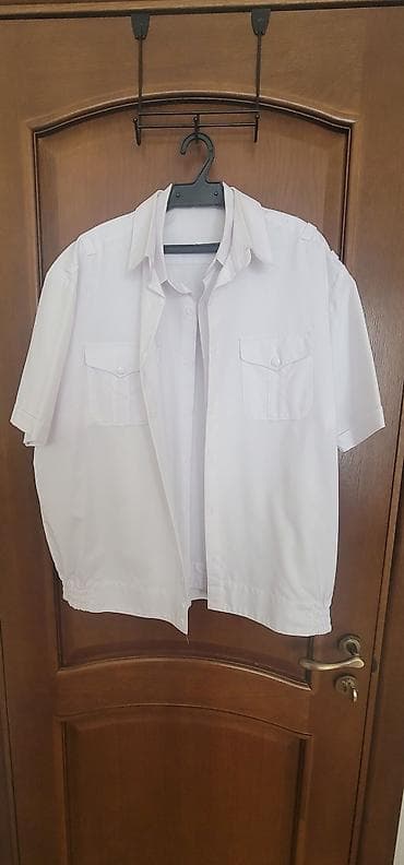 одежда для охраны: Белая б/у рубашка служебная классического кроя с накладными карманами — 1