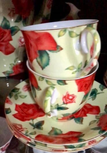 конфетница посуда: Чайный комплект "КРАСНАЯ РОЗА", фарфор, деколь,состояния шикарное ! — 2