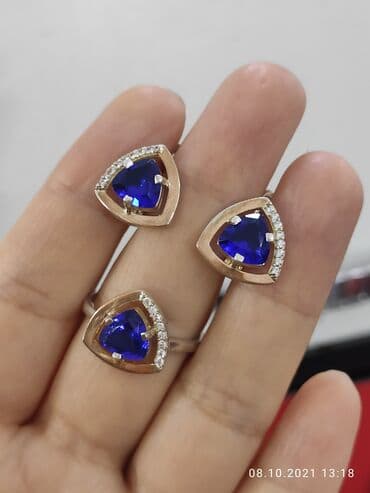 эксклюзивные свадебные пригласительные: Комплект с камнями Сапфир Серебро пробы 925 покрытие золотом — 4