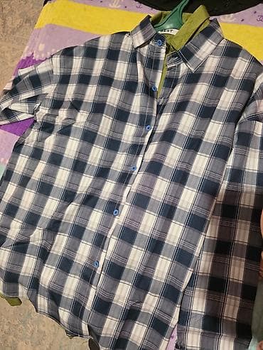 рубашка клетчатая: Рубашка в клетку, мужская/женская/унисекс - Классический крой с — 3