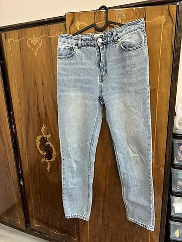 мом джинсы: Джинсы, Прямые, H&M, Китай, Средняя талия, Вареные — 3