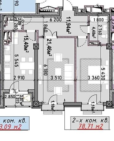 Үй куруучулардан жаңы конуштар: 2 бөлмө, 79 м² — 4