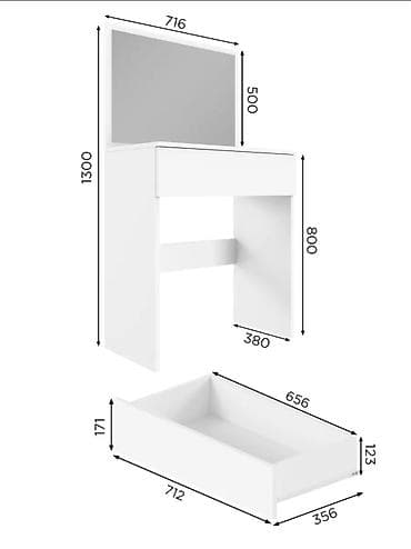 Туалетные столики: Туалетный столик, Новый, С зеркалом, цвет - Белый, ЛДСП — 2