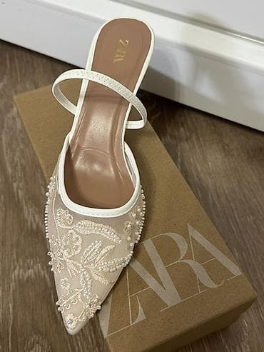 обувь мюли: Босоножки, 38.5, 39, Zara, Новый, цвет - Бежевый — 3