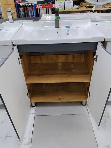 Тумбы и подставки для телевизора: Тумба для ванны, Новый, С раковиной, ЛДСП, цвет - Серый — 3