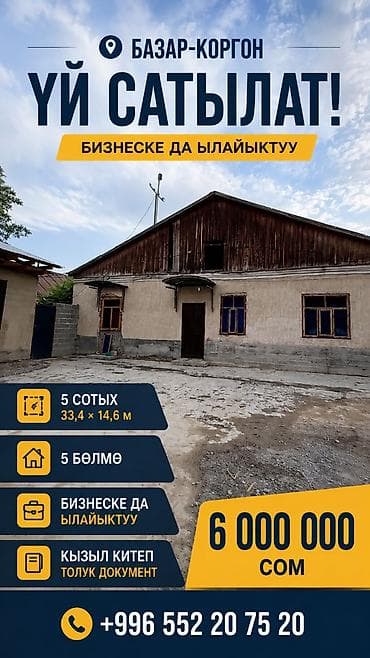 Дом в Базар-Коргоне - Площадь участка: 5 соток (33,4 × 14,6 м) -
