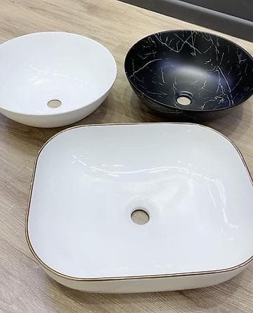 Раковина для ванной, Особенности: Мраморные прожилки, Круглая форма, Материал: Керамика