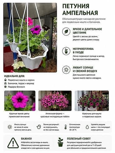 Петуния ампельная — обильноцветущее каскадное растение для подвесных