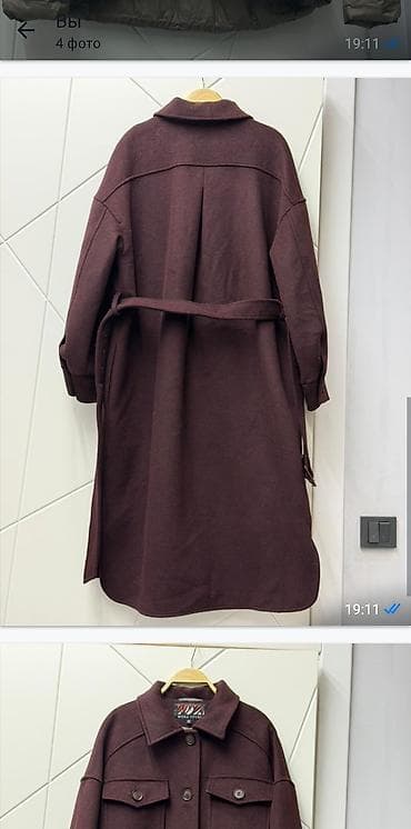 Пальто: Пальто-рубашка женская, цвет глубокий бордовый. - Свободный прямой — 2