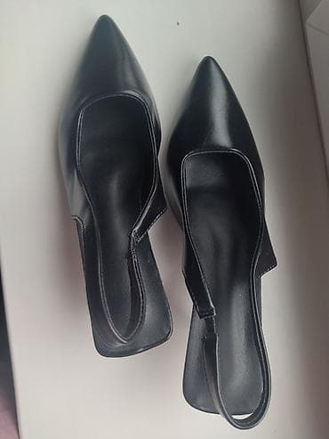 Айымдардын бут кийими: Черные женские туфли slingback с острым носком и устойчивым каблуком — 3