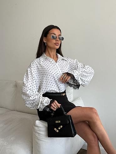 Блузка, Классическая модель, В горох, С воланами