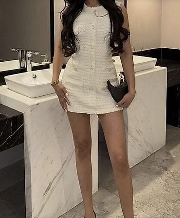 cactus jack: Вечернее платье, Коктейльное, Короткая модель, Твид, Без рукавов, XS, S — 2