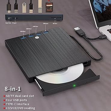 Внешний оптический привод 8‑в‑1 с USB‑хабом и кардридером. Основные