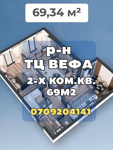 bay tash tower: 2 комнаты, 69 м², Элитка, 10 этаж, Готовая ПСО (под самоотделку) — 1