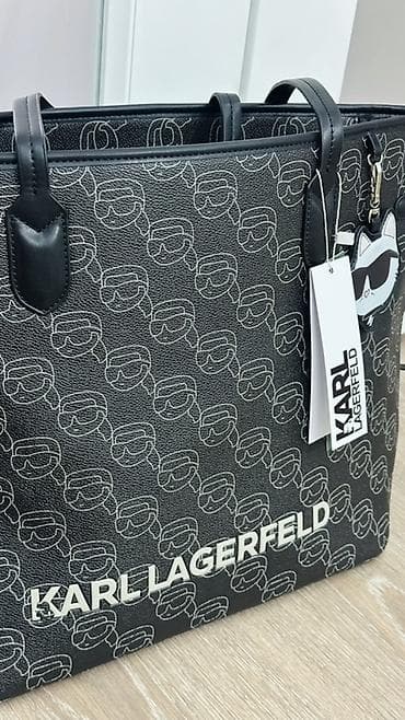 Аксессуарлар: Сумка-тоут Karl Lagerfeld - Модель: черный тоут с фирменным — 2