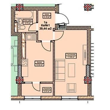 1 комната, 40 м², Элитка, 13 этаж, Готовая ПСО (под самоотделку)