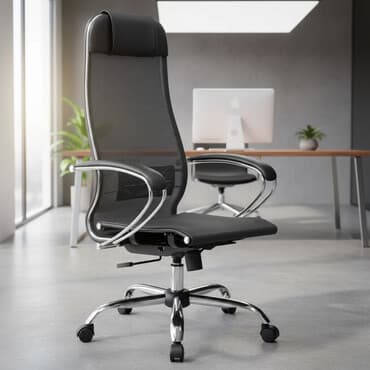 кресло для офис: Офисное кресло, С колесиками, цвет - Черный, Экокожа — 1