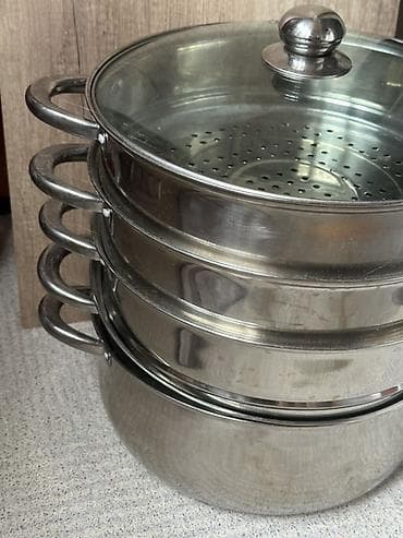 Пароварка из нержавеющей стали, многоярусная.Большая ! Б/у