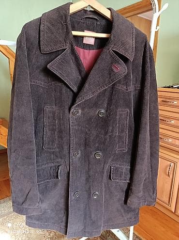 одежди: Мужское пальто Hugo Boss из вельвета - Модель: двубортное — 1