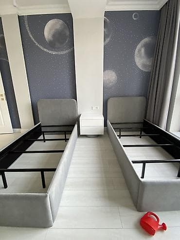 Спальный гарнитур, Односпальная кровать, Металл, цвет - Серый