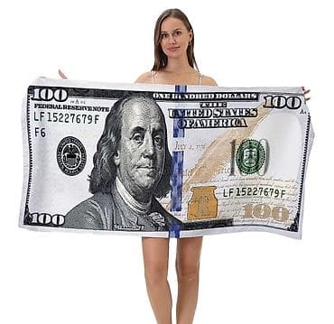 спортивное полотенце: Пляжное полотенце с принтом «100 долларов» - Яркий двусторонний принт — 4