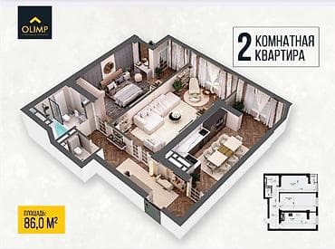 Продажа квартир: 2 комнаты, 86 м², Элитка, 6 этаж, Готовая ПСО (под самоотделку) — 3