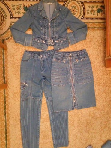 джинсы костюм: Джинсы, Прямые, Средняя талия, Со стразами, M — 2