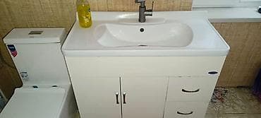 Эмерек гарнитурлары: Ванна үчүн тумба, Колдонулган, Раковина менен, Башка материал, түсү - Ак — 2