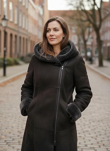Дубленка, Длинная модель, С капюшоном, M
