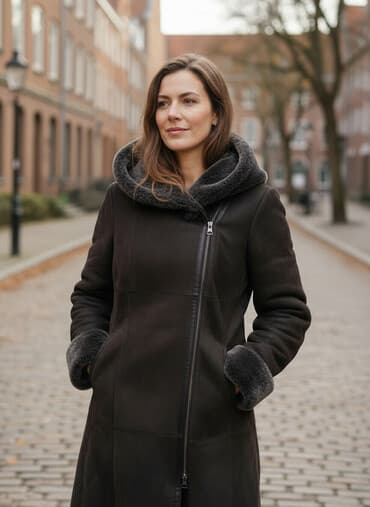 ниже: Дубленка, Длинная модель, С капюшоном, M — 1