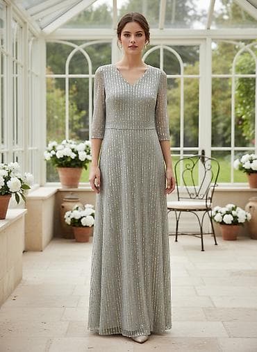 Вечернее платье, Классическое, Длинная модель, С рукавами, С пайетками, L