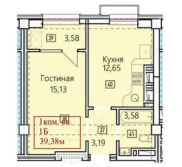 1 комната, 39 м², Элитка, 14 этаж, Готовая ПСО (под самоотделку) — 2