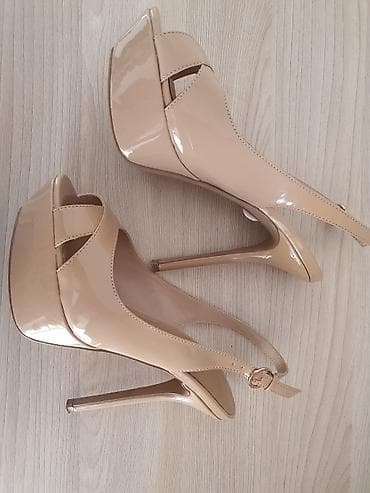 Женская обувь: Лаковые бежевые босоножки Mango, 36 размер, на платформе и шпильке — 2