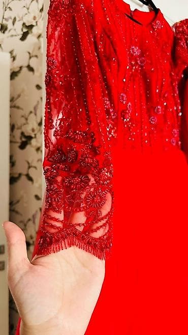красная платье: Вечернее платье, Пышное, Длинная модель, С рукавами, С пайетками, L, XL — 2