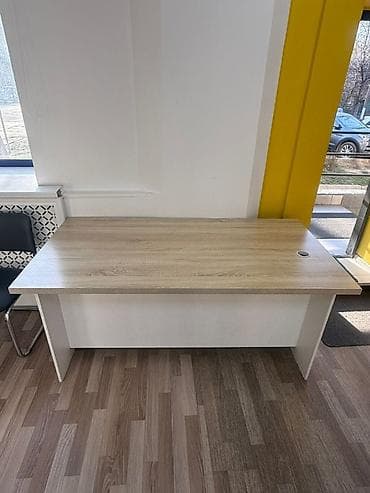 окуу столу: Кеңсе үчүн үстөл, Жөндөлбөй турган, түсү - Ак, Тик бурчтуу, ЛДСП — 1