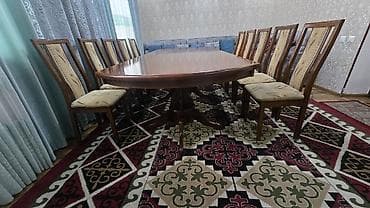 круглый обеденный стол: Стол и стул для зала, Б/у, цвет - Коричневый — 2