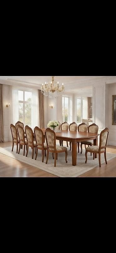 Терезелер жана комплектөөчүлөр: Набор мебели для столовой/гостиной из массива дерева 12 стульев, всё — 2