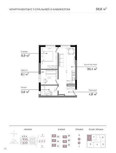 Строится, Элитка, 1 комната, 50 м²